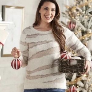 BAREFOOT  DREAMS CozyChic Seaside Cream Zebra Animal Print Women's Sweater Sz XS